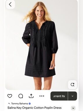Tommy Bahama Black Embroidered Salina Key Cotton Poplin Tunic Dress